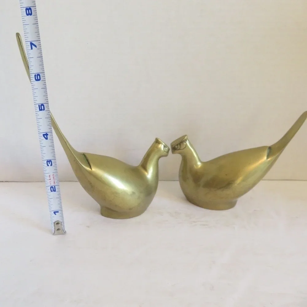 Vintage MCM Pair of Brass Birds Long Tail Pheasant‎ Figurine Set